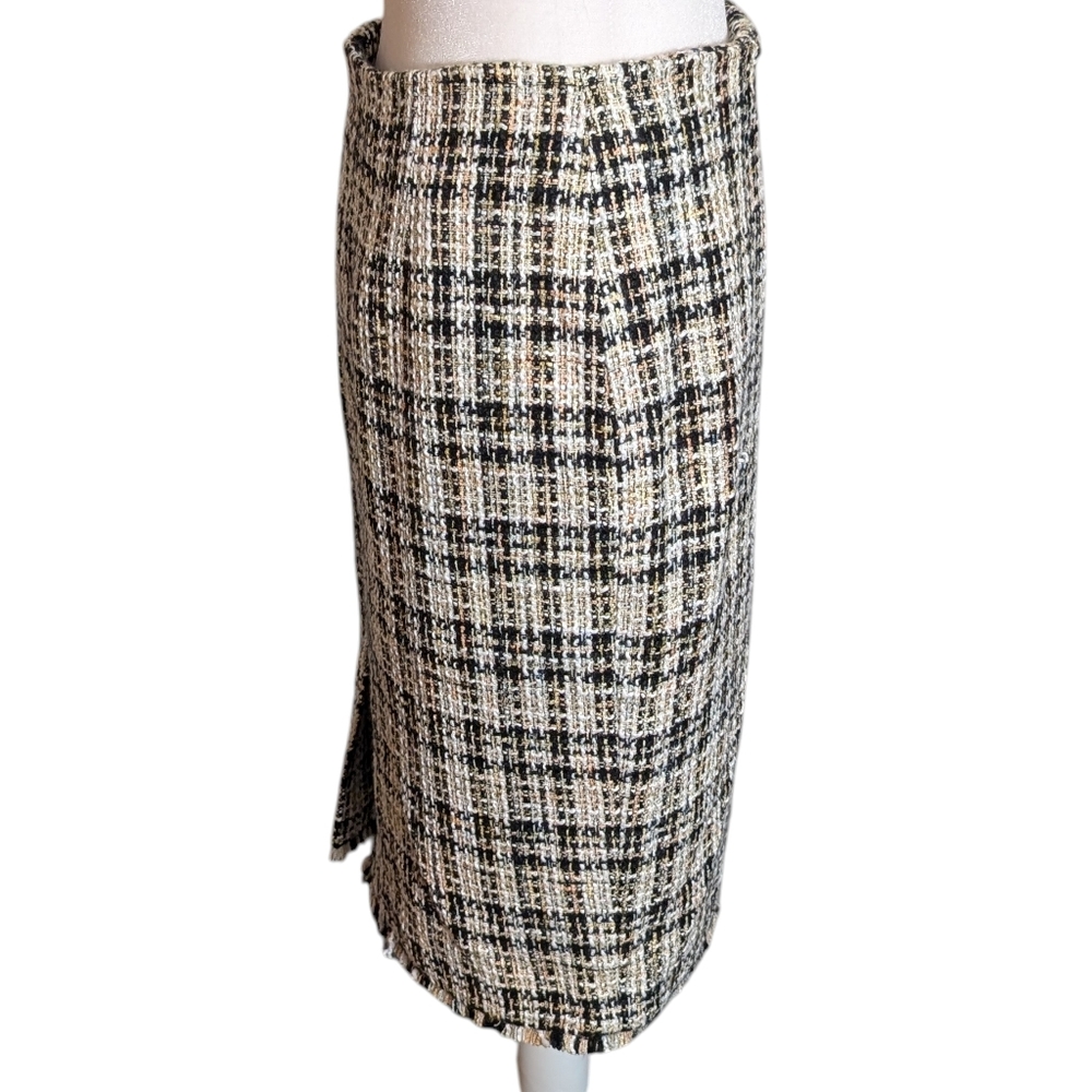 Calvin Klein Tan, Black, and White Tweed Lined Pencil Skirt Women's Size 14 - Picture 4 of 9